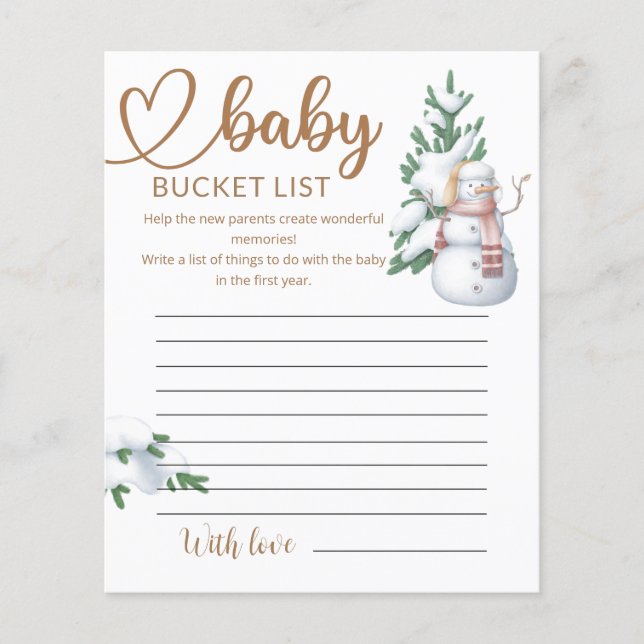 Lámina Baby it Cold Outside Baby Shower Bucket List (Anverso)