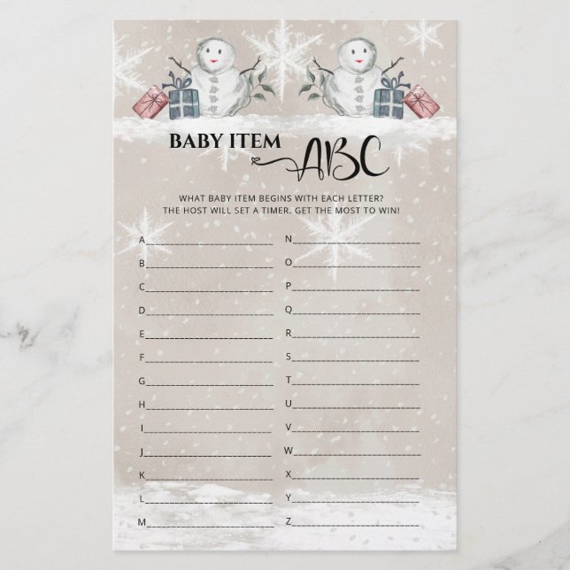 Lámina Baby Item ABC Snowman Baby Shower (Anverso)