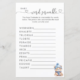 Lámina Baby It's Cold Fuera de Baby Shower Word Scramble