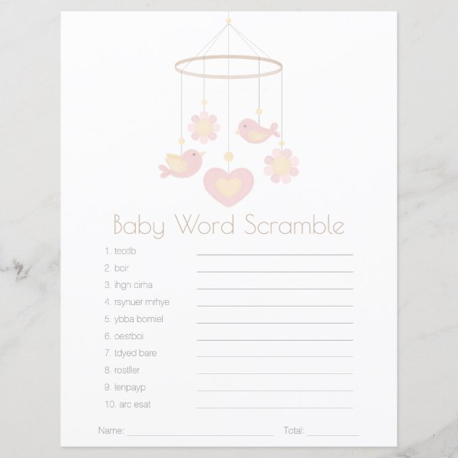 Lámina Baby Mobile Nesting Party Baby Word Scramble (Anverso)