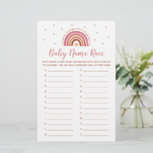 Lámina Baby Name Race Game Boho Rainbow Baby Shower