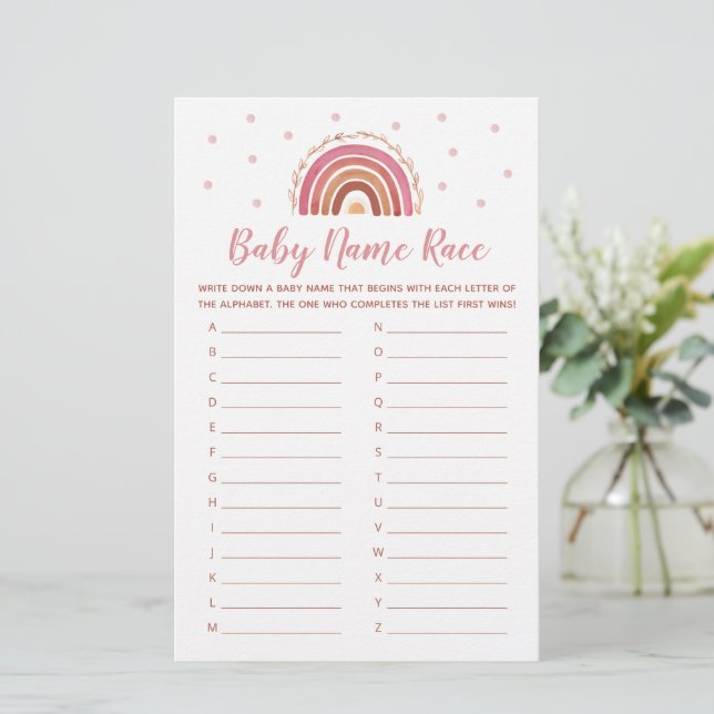 Lámina Baby Name Race Game Boho Rainbow Baby Shower (Anverso de pie)
