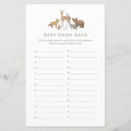 Lámina Baby Name Race Woodland Baby Shower Game