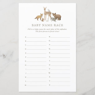 Lámina Baby Name Race Woodland Baby Shower Game