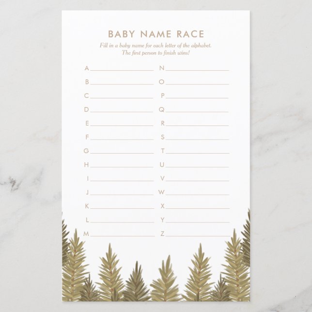 Lámina Baby Name Race Woodland Baby Shower Game (Anverso)