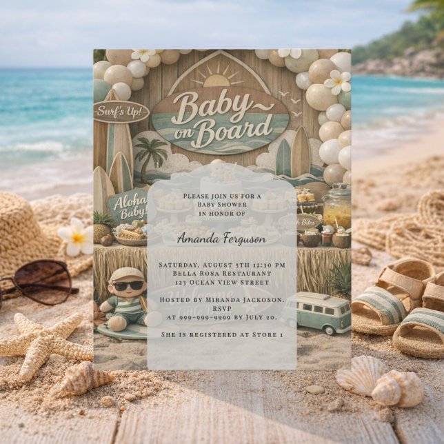 Lámina Baby on Board retro beach Baby Shower invitation (Subido por el creador)