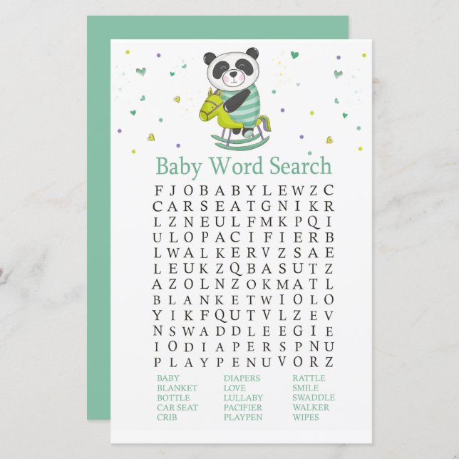 Lámina Baby Panda Baby Shower Word Search Game (Anverso / Reverso)