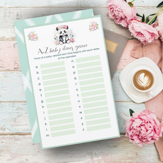 Lámina Baby Panda Peongle Baby A-Z Baby Items (Baby Panda Peonies Jungle Baby A-Z Baby Items is a great baby shower game for your guest! )