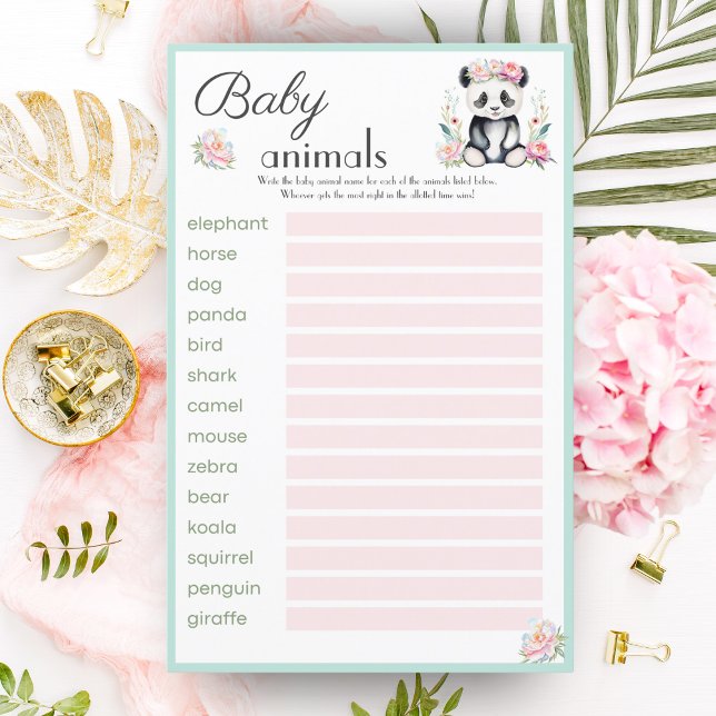 Lámina Baby Panda Peongle Baby Animal Aditive Game (Whimsical baby panda in peony jungle - ideal for baby animal guessing game at your shower!

)