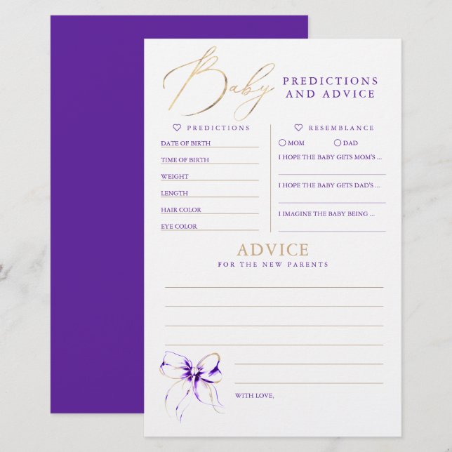 Lámina Baby Predictions and Advice Baby Shower Game (Anverso / Reverso)