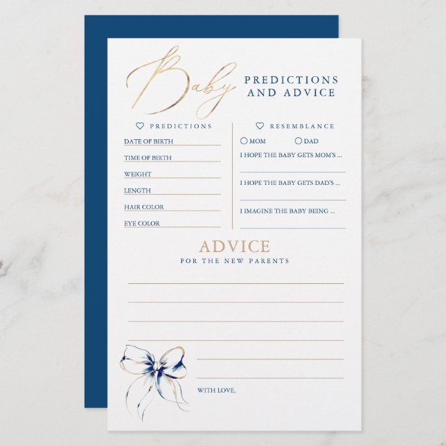 Lámina Baby Predictions and Advice Baby Shower Game (Anverso / Reverso)