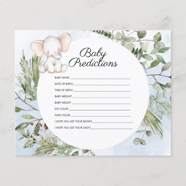 Lámina Baby Predictions Elephant Boy Juego de Baby Shower (Anverso)