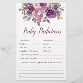 Lámina Baby Predictions Mauve Purple Baby Shower Game