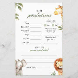 Lámina Baby Predictions Safari Animals Baby Shower Game