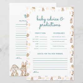 Lámina Baby Rabbit Baby Shower Predictions & Advice Card