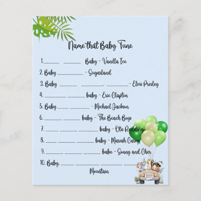 Lámina Baby Safari Baby Shower Games (Anverso)