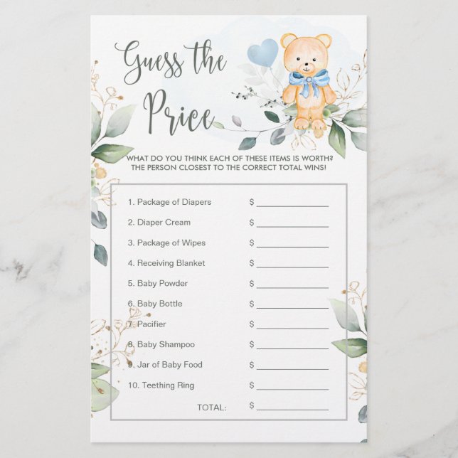 Lámina Baby Shower adivina el juego de precios de la esta (Anverso)