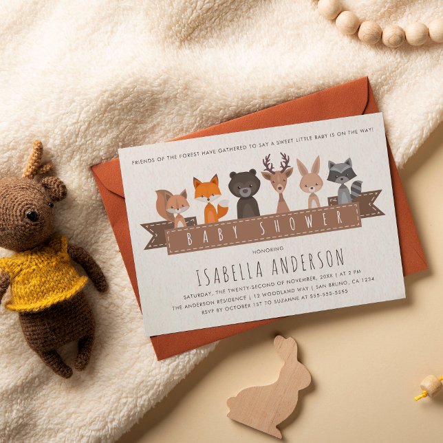 Lámina Baby Shower Amigos presupuestales de Forest Woodla (Card Mock-up)