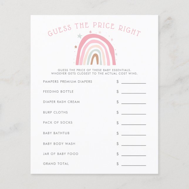 Lámina Baby Shower Arcoiris Rosa Asume Que El Precio Está (Anverso)