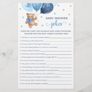 Lámina Baby Shower Baby Chiste Game Teddy Bear Blue