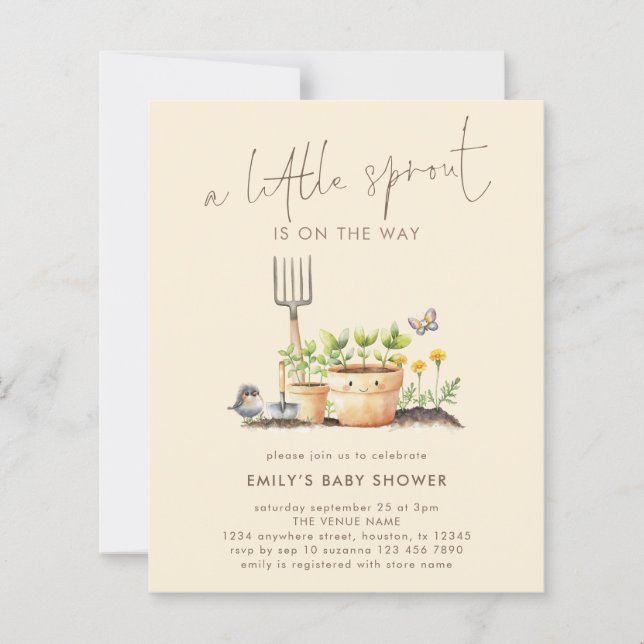 Lámina Baby Shower Beige de Budget Little Sprout Garden (Anverso)