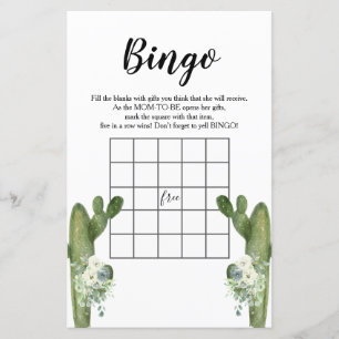 Lámina Baby Shower Bingo Cactus Floral Taco 'bout Love