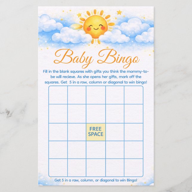 Lámina Baby Shower Bingo Game Card party supplies (Anverso)