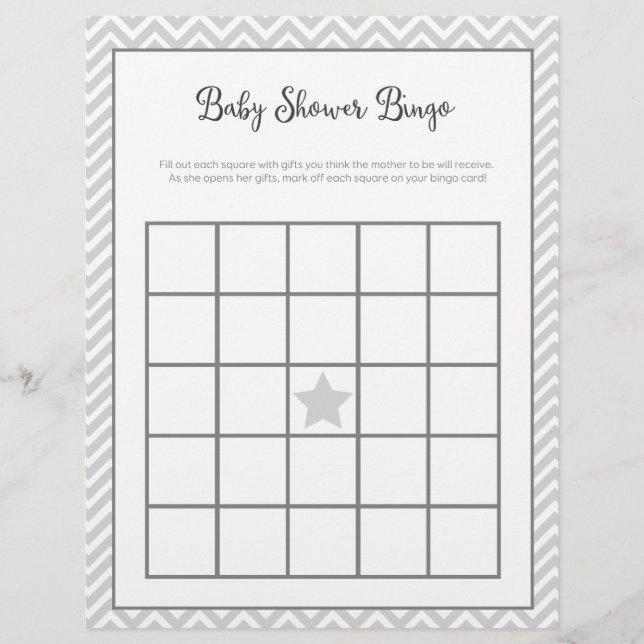 Lámina Baby Shower Bingo Gray Chevron (Anverso)