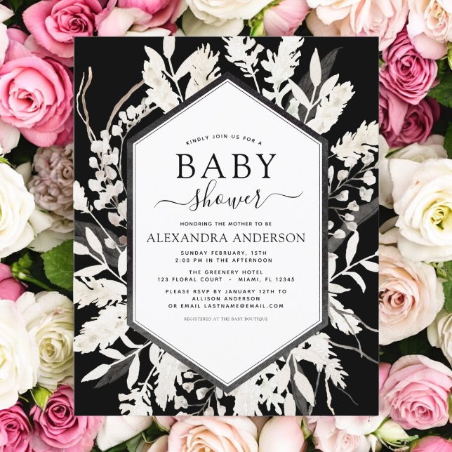 Lámina Baby Shower Botánico Negro del Boho de presupuesto (Subido por el creador)