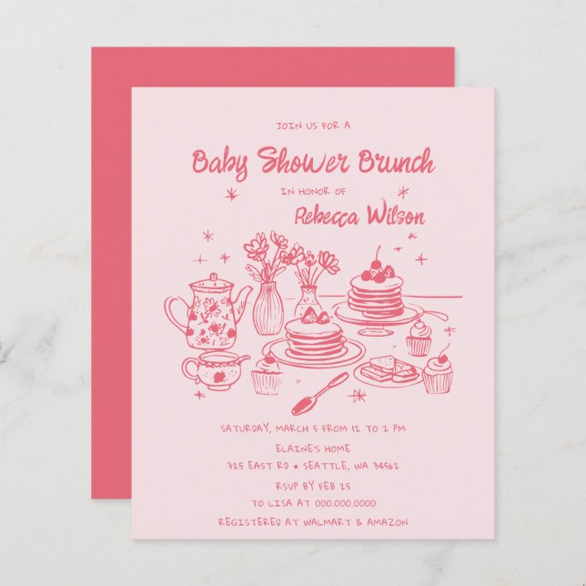 Lámina Baby Shower Brunch, Chica de mano rosada con presu (Anverso / Reverso)