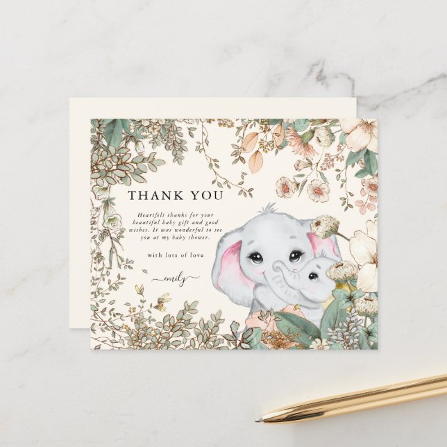 Lámina Baby Shower Budget Elephant Cream Gracias (Anverso/Reverso In Situ)