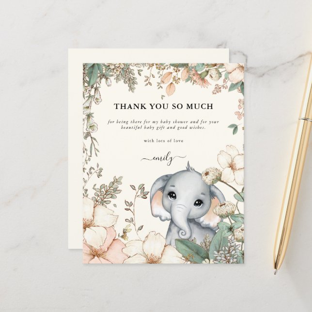 Lámina Baby Shower Budget Elephant Floral Cream Gracias (Anverso/Reverso In Situ)