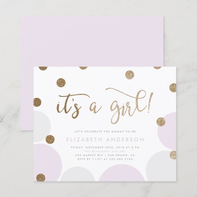 Lámina Baby Shower Chica de Confetti Purple y Gold (Anverso / Reverso)