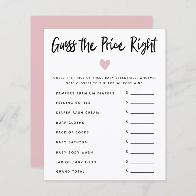 Lámina Baby Shower, Chica De Corazón Rosa, Asume Que El P (Anverso / Reverso)