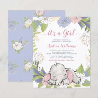 Lámina Baby Shower Chica de Elefante de Guerras Florales