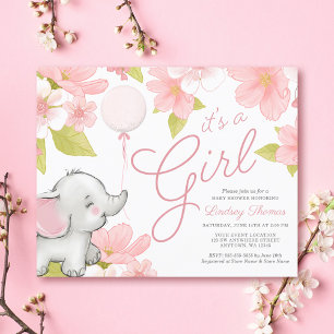 Lámina Baby Shower Chica de Elefante Floral Rosa Cuesta P