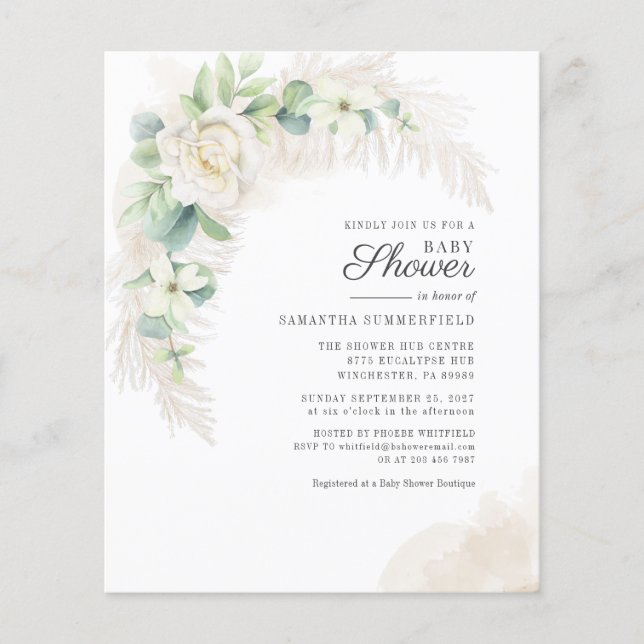 Lámina Baby Shower, Chica de Grass Eucalyptus Pampas (Anverso)