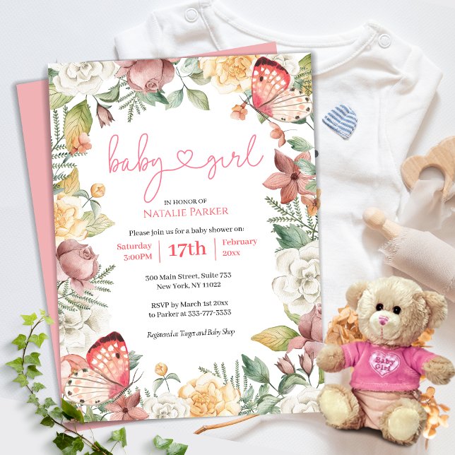 Lámina Baby Shower Chica floral de mariposa rosa de presu (Subido por el creador)