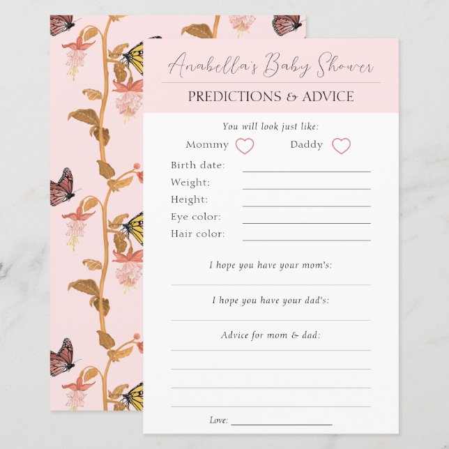 Lámina Baby Shower, Chica moderno de mariposa de Boho Ros (Anverso / Reverso)