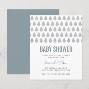 Lámina Baby Shower color de agua gris azul turbio y lluvi