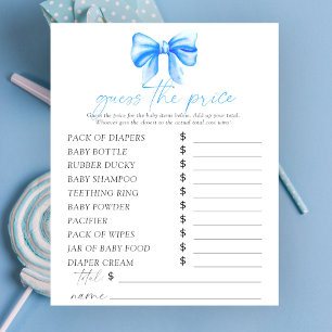 Lámina Baby shower con lazo azul - Adivina el precio Jueg