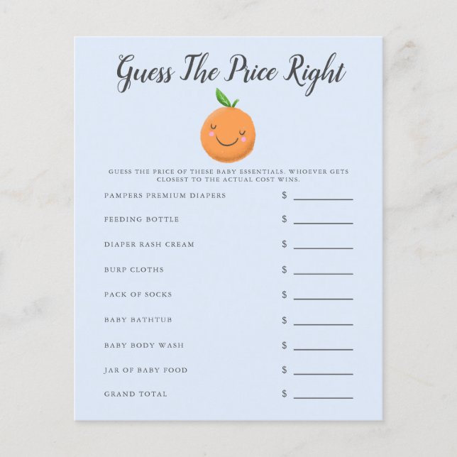 Lámina Baby Shower Cutie Azul Adivinan El Precio (Anverso)