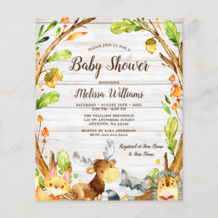 Lámina Baby Shower de animales de bosque rústico de presu