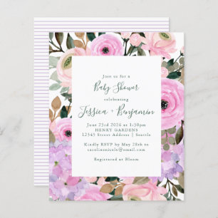 Lámina Baby Shower de banda floral rosa Lilac Budget