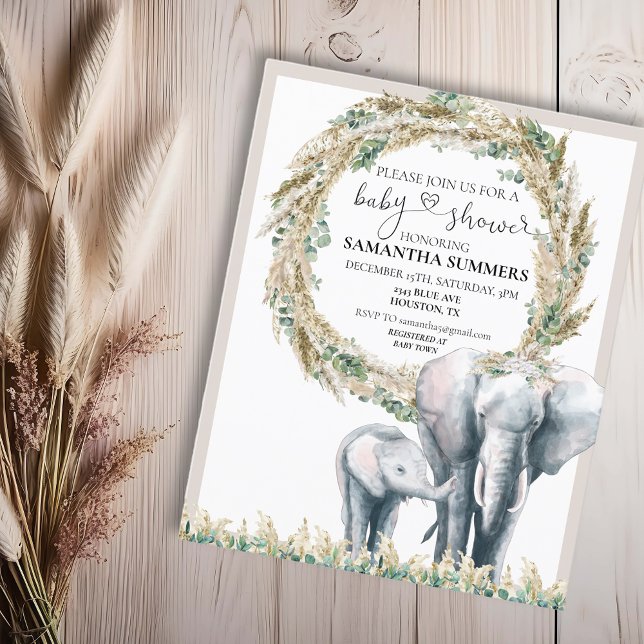Lámina Baby Shower de Boho Elephant Mother Pampas (Subido por el creador)