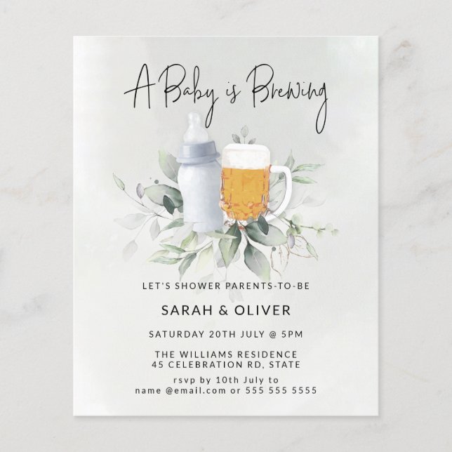Lámina Baby Shower de Budget Baby Brewing Greenery Boy (Anverso)