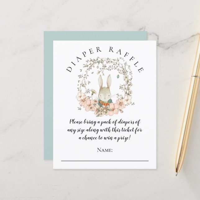 Lámina Baby Shower de Budget Cute Bunny Diaper Raffle Boy (Anverso/Reverso In Situ)