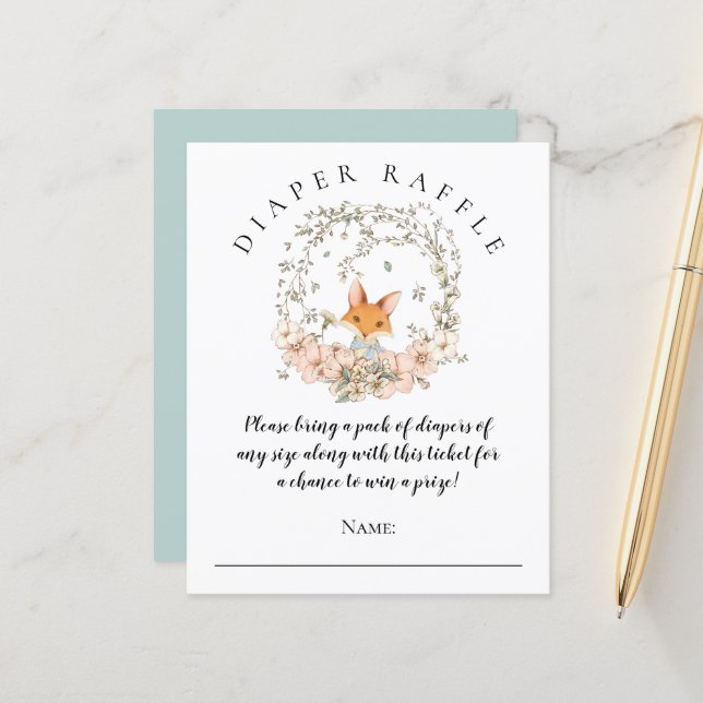 Lámina Baby Shower de Budget Cute Fox Diaper Raffle (Anverso/Reverso In Situ)