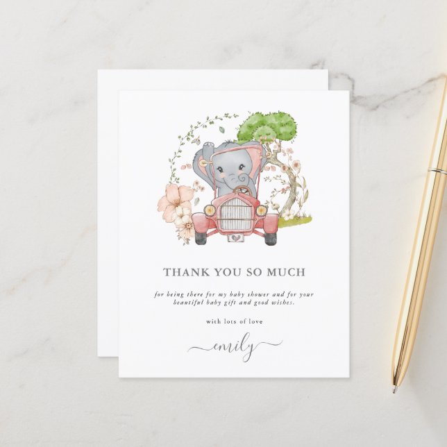 Lámina Baby Shower de Budget Elephant Car Gracias (Anverso/Reverso In Situ)
