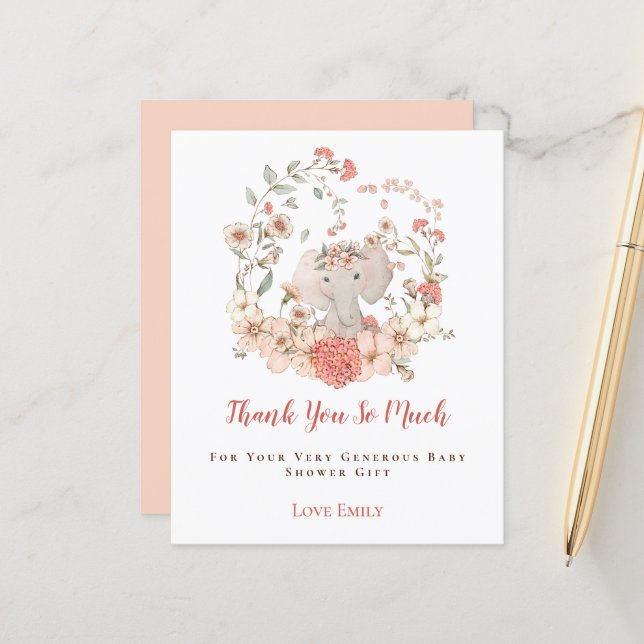 Lámina Baby Shower de Budget Elephant Floral Peach (Anverso/Reverso In Situ)